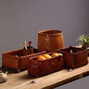 Paniers bambou japonais vintage de rangement et décoration