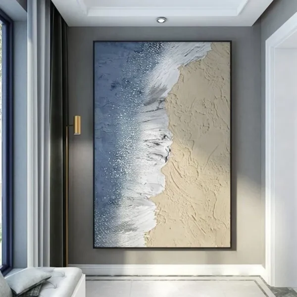 Peinture bord de mer moderne, tableau décoration contemporain à l'huile sur toile 100% fait main.