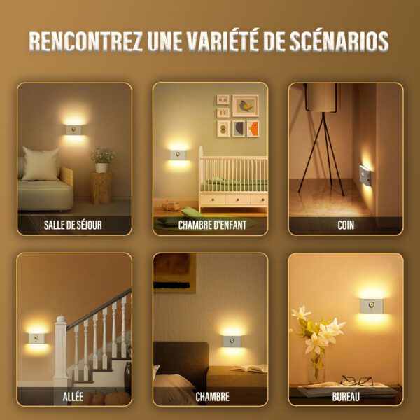 Veilleuse LED sans fil Induction chargement USB corps humain applique murale Induction chambre coucher couloir armoire 3