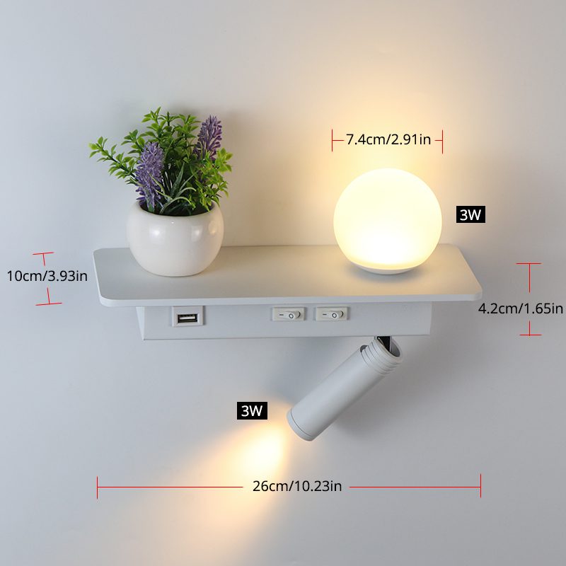 Lampe de chevet murale LED 3W avec interrupteur et chargeur USB