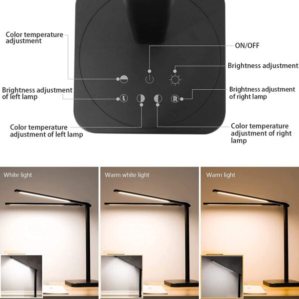 LAOPAO lampe de bureau Led double bras pivotant luminosit r glable temp rature de couleur pour 3