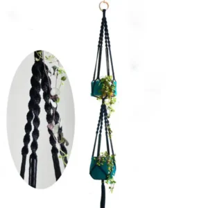 suspension macramé support plantes en coton couleur Noire de 140cm, décoration intérieure maison écologique bohème chic.