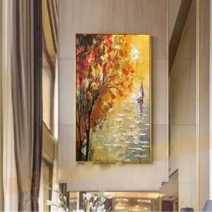 Tableau Paysage abstrait coucher de soleil 75x100cm, peinture sur toile sans cadre 100% peint à la main.