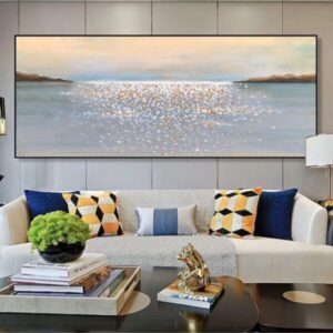 Tableau Peinture bord de mer moderne, 60x120cm, Déco murale salon paysage sur toile 100% fait main.
