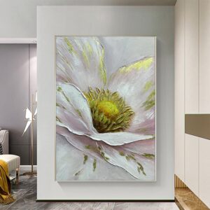 Tableau Peinture de fleur abstraite 50x70cm, décoration murale chambre ou salon 100% fait main.