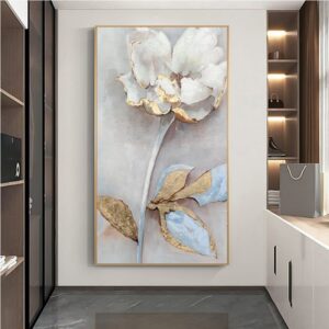Tableau Peinture fleur abstraite blanche 100% fait main, tableau déco murale à l'huile sans cadre.