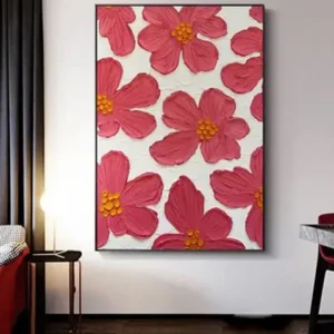 Tableau Peinture fleurs rouge, plusieurs tailles, Déco murale salon à l'huile 100% fait main.