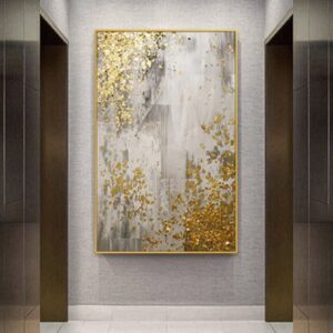 Tableau abstrait gris doré 70x100cm, toile de peinture à l'huile sans cadre, 100% peint à la main.