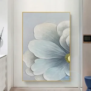 Tableau de fleur bleu sur toile à l'huile, plusieurs tailles disponible, Décoration peinture salon 100% fait main.