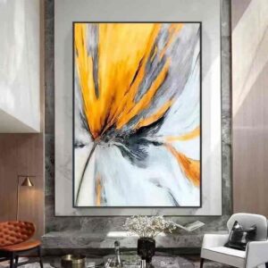 Tableau fleur abstraite 60x90cm, peinture à l'huile sans cadre, décoration murale chambre ou salon 100% peint à la main.