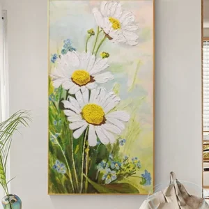 Tableau fleurs Camomille, plusieurs tailles disponibles, toiles Peinture grand format 100% fait à la main.