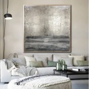 Tableau gris abstrait 70x100cm, Décoration murale chambre moderne, peinture à l'huile sur toile 100% fait main.