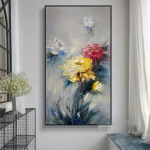 Tableau peinture fleurs abstraites, plusieurs tailles disponibles, Décoration murale salon sur toile à l'huile 100% peint à la main.