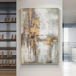 Tableau peinture toile abstraite 70x100cm, Déco murale couloir à l'huile 100% fait main.