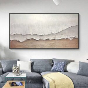 Tableau vagues bord de mer, 60x120cm, peinture paysage à l'huile sur toile 100% faite à la main.