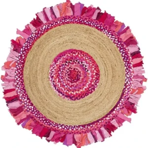 tapis rond jute coton multicolore, décoration d'intérieur faite à la main, tapis naturel haut de gamme.