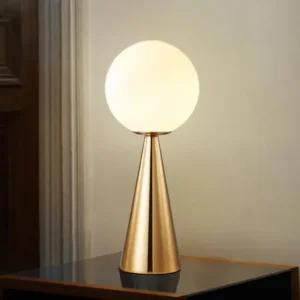 Lampe De Chevet Laiton dorée, luminaire led boule en verre pour salon.