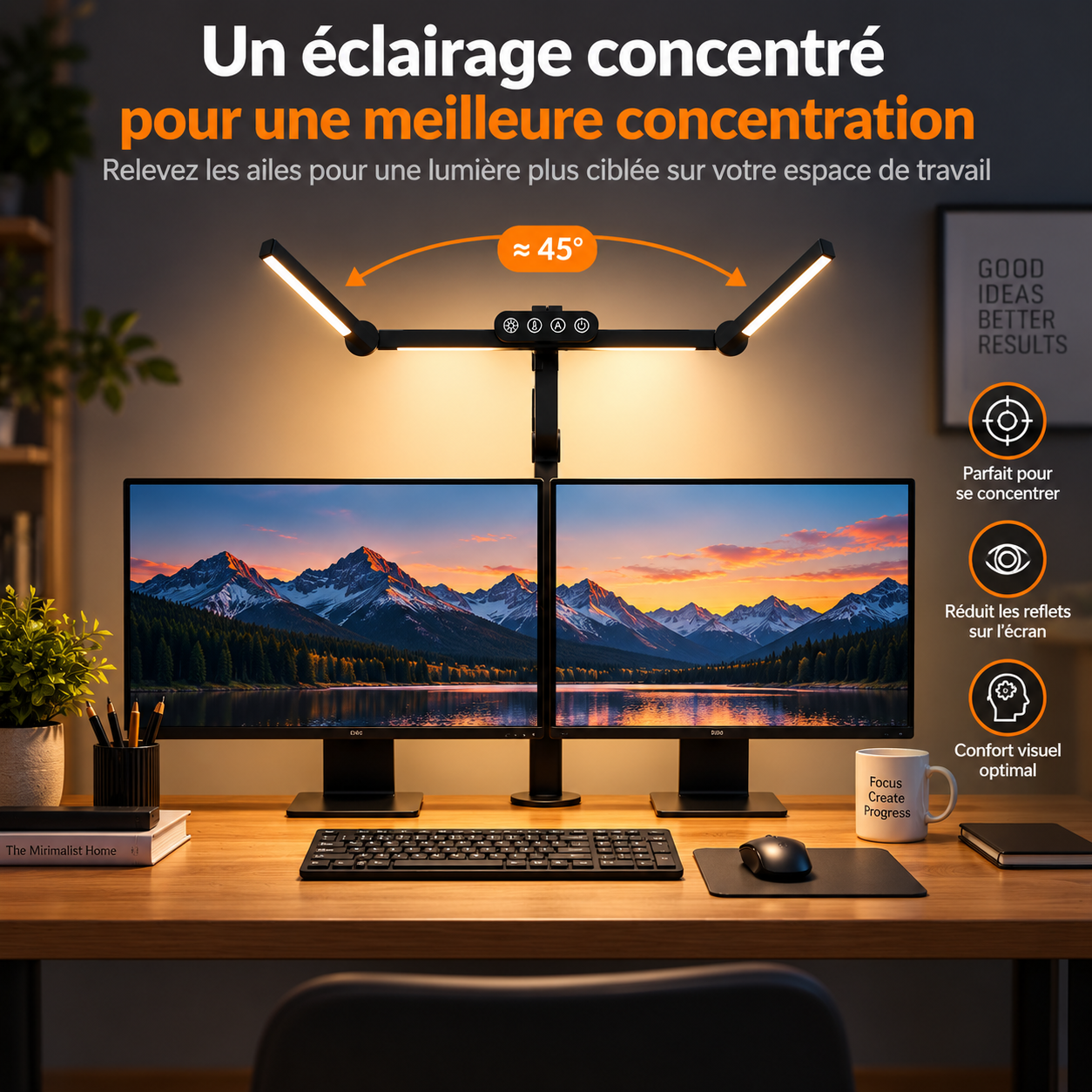 Lampe de bureau avec zones lumineuses orientables pour un éclairage concentré