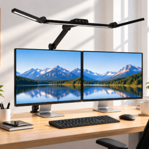 Lampe de bureau LED articulée à pince pour double écran